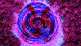a purple and blue circle with a red rabbit in the center