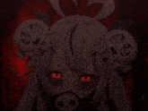 a drawing of a girl with red eyes and a skull in her hair