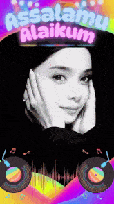 a picture of a woman with the words assalamu alaikum on top