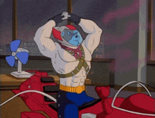 a cartoon character is sitting on a red vehicle