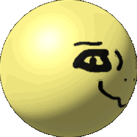 a yellow ball with a face drawn on it and the letter b on it