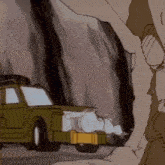 a cartoon drawing of a car with a yellow box on the back
