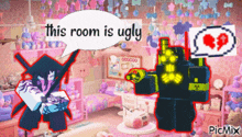 a room with a speech bubble saying this room is ugly