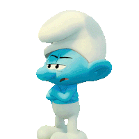 an angry smurf with his arms crossed and a white hat
