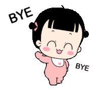 a cartoon baby girl in a pink outfit is waving her hand and saying bye .