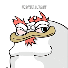 a cartoon of a chicken with the word excellent written below it
