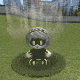 a cartoon character is sitting on a circle in a field