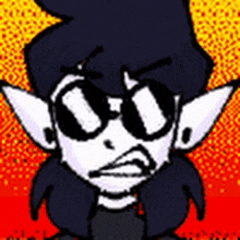 a cartoon character is wearing sunglasses and has a very angry look on his face .