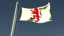 a white and red flag with a red lion on it