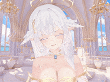 a girl with white hair and blue eyes is wearing a necklace