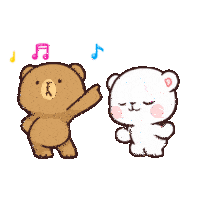a brown bear and a white bear are dancing with music notes above them