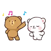 a brown bear and a white bear are dancing with music notes above them