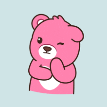 a pink teddy bear with its eyes closed