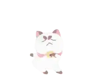 a cartoon cat is standing on its hind legs with its eyes closed .