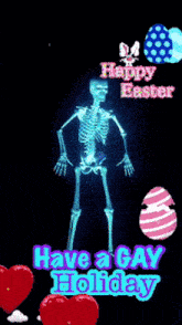 a skeleton is dancing with the words have a gay holiday