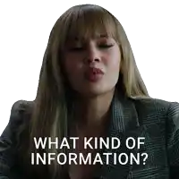 a woman blowing a kiss with the words " what kind of information " below her