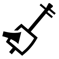 a black and white silhouette of a guitar with a broken string