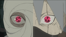 a close up of a cartoon character 's eyes with red eyes