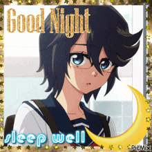 a picture of a girl with the words good night sleep well on it