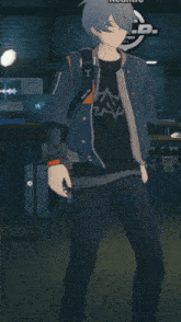 a cartoon character is standing in front of a h-d sign