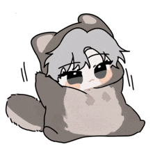 a drawing of a person wrapped up in a raccoon costume