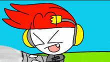 a cartoon character wearing headphones and a red hat is making an angry face