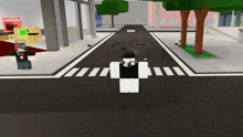 a person in a roblox video game is walking across a crosswalk