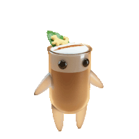 a cartoon shark shaped cup of coffee with a leaf on top