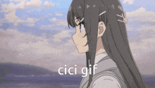 a picture of a girl with long hair and the words cici gif below her