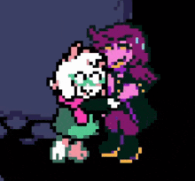 a pixel art drawing of a girl and a sheep