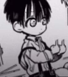a black and white drawing of a boy giving a thumbs up .
