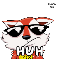 a cartoon of a fox wearing sunglasses with the words huh fox below it