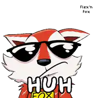 a cartoon of a fox wearing sunglasses with the words huh fox below it