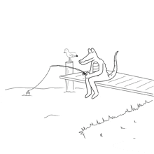 a drawing of a person sitting on a bench with a purple heart behind them