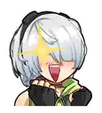 a cartoon girl with white hair and a star in her eyes is making a surprised face .