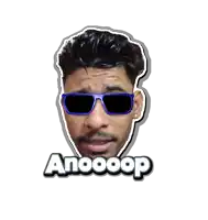 a sticker of a man wearing sunglasses with anoooop written below him