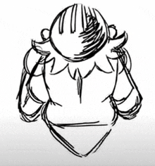 a black and white drawing of a person with a helmet on .