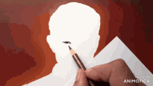 a person is drawing a silhouette of a man with a brown pencil
