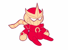 a cartoon drawing of a red robot with a scarf around its neck