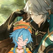 a man with a hamburger on his head and a girl with a hamburger on her head