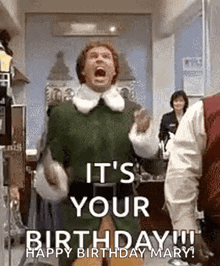 a man in a elf costume is screaming in a room .