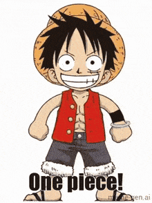 monkey d luffy from one piece is wearing a straw hat and a red vest and is smiling .
