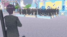 a man in a suit is standing in front of a crowd with a sign that says 3d live on it