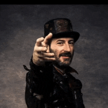 a man with a beard wearing a top hat and a black jacket