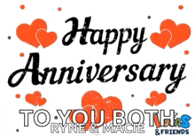 a sign that says happy anniversary to you both and friends