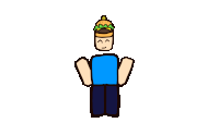 a cartoon character has a hamburger on his head