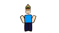 a cartoon character has a hamburger on his head