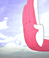 a pink and white hand is making a stop gesture