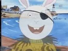 a cartoon bunny wearing a pirate eye patch