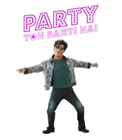 a man is dancing in front of the word party
